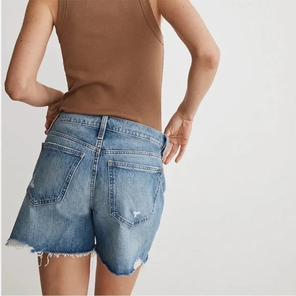 Madewell Relaxed Mid Length Distressed Denim Shorts - Picture 3 of 8